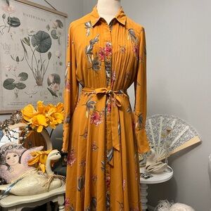 Nanette Lepore long-sleeve floral pintuck collared shirt dress Sz 4